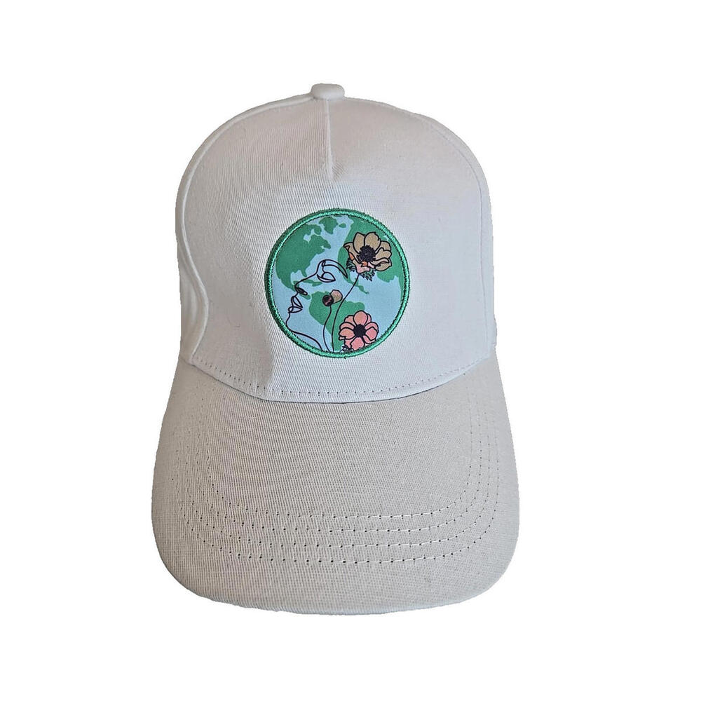 Zanden White Love Our Mother Earth Hat Cap Cotton Slide Buckle Strap NWT